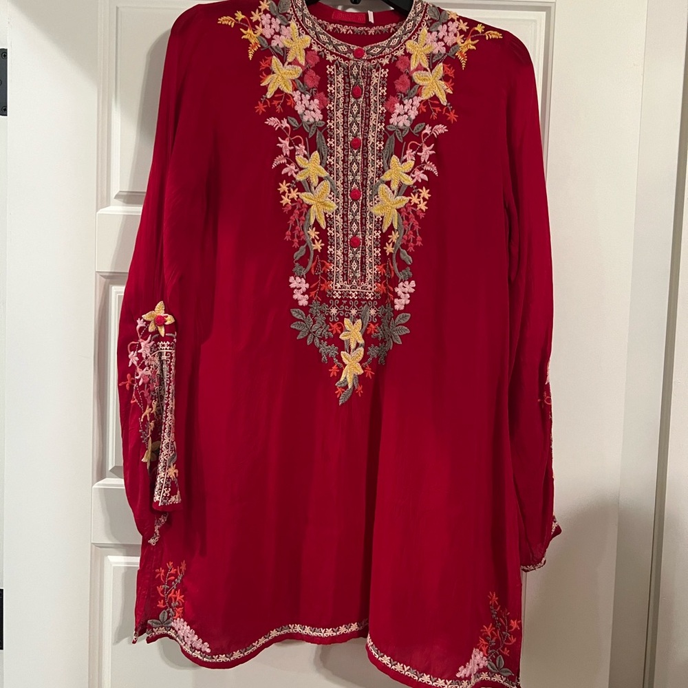 Beautiful Johnny Was Red Embroidered Women's Top